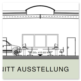 Entwurfsplan: Schnitt einer Halle - Werkstatt in Dortmund