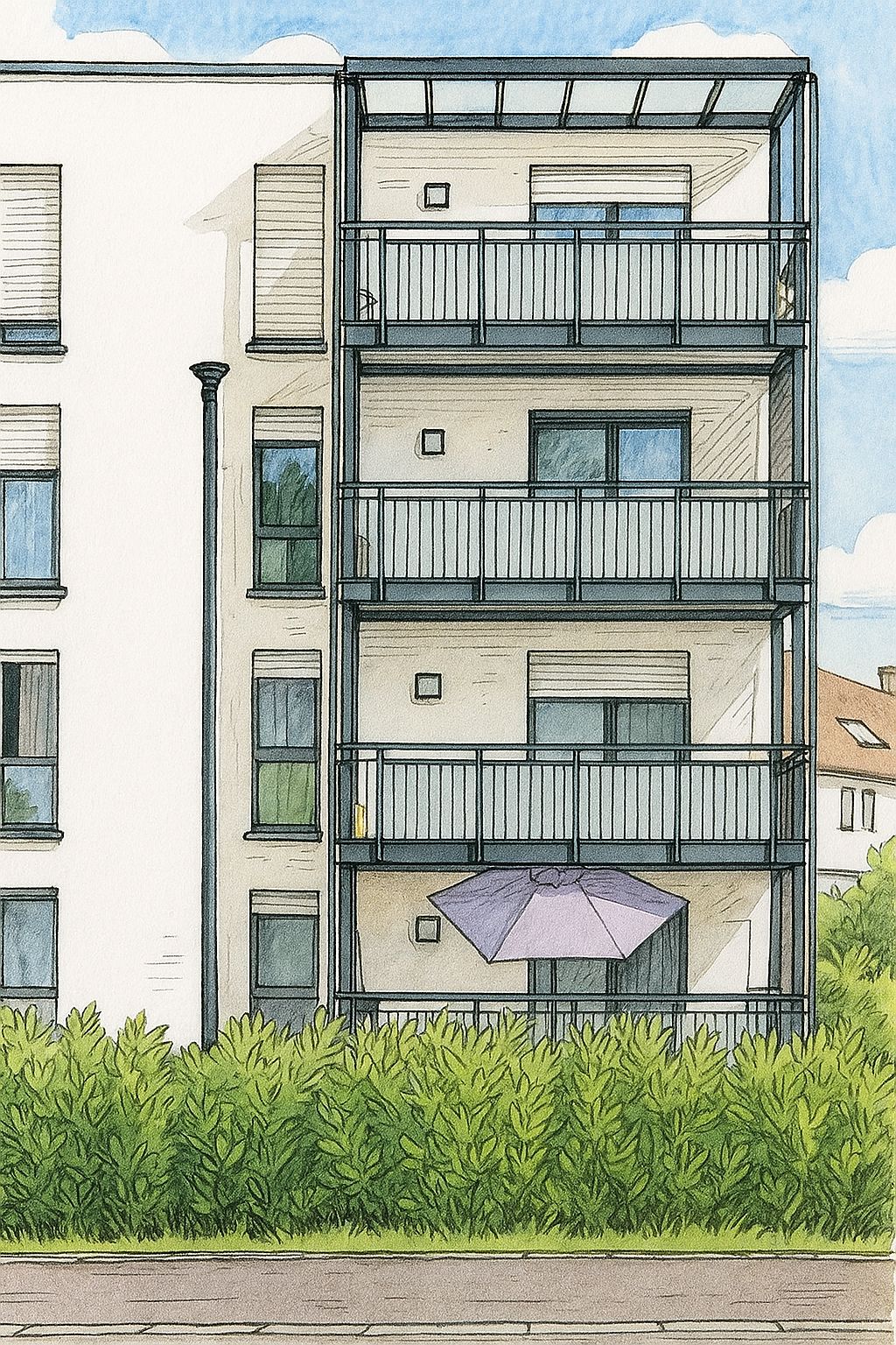 Nachträglich angebauter Balkon in Berlin mit Stahlkonstruktion und Geländer